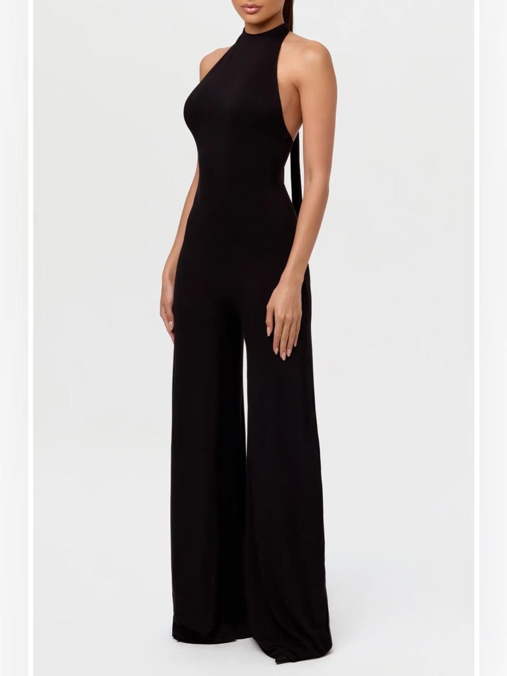 NAKED WARDROBE Smooth Halter Wide Leg Jumpsuit